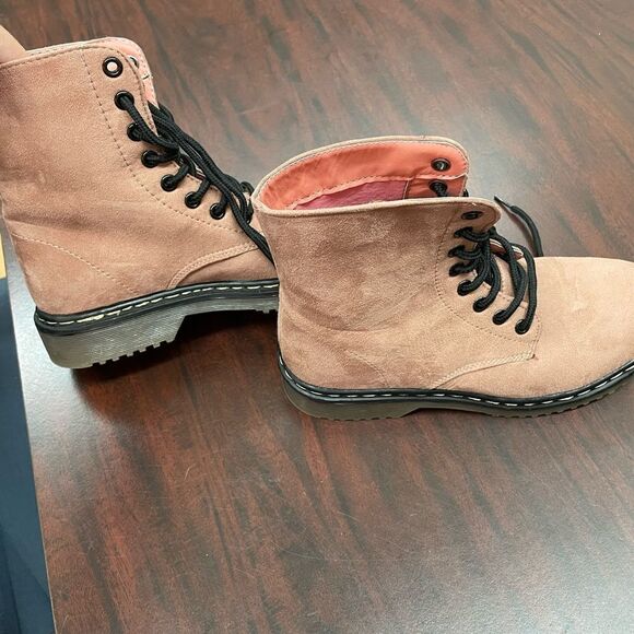 Blush Pink Velvet Combat Boots - Picture 3 of 5